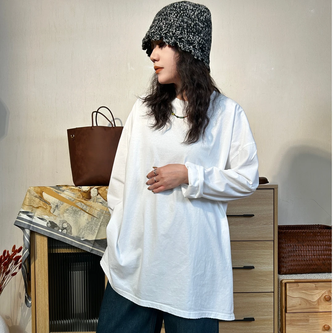 【0299】秋冬 领口啃边 全棉圆领套头基础款百搭款叠穿打底长袖t恤