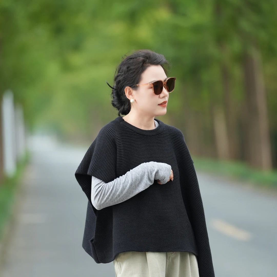 【0687】圆领套头不规则针织毛线斗篷大披肩叠穿神器