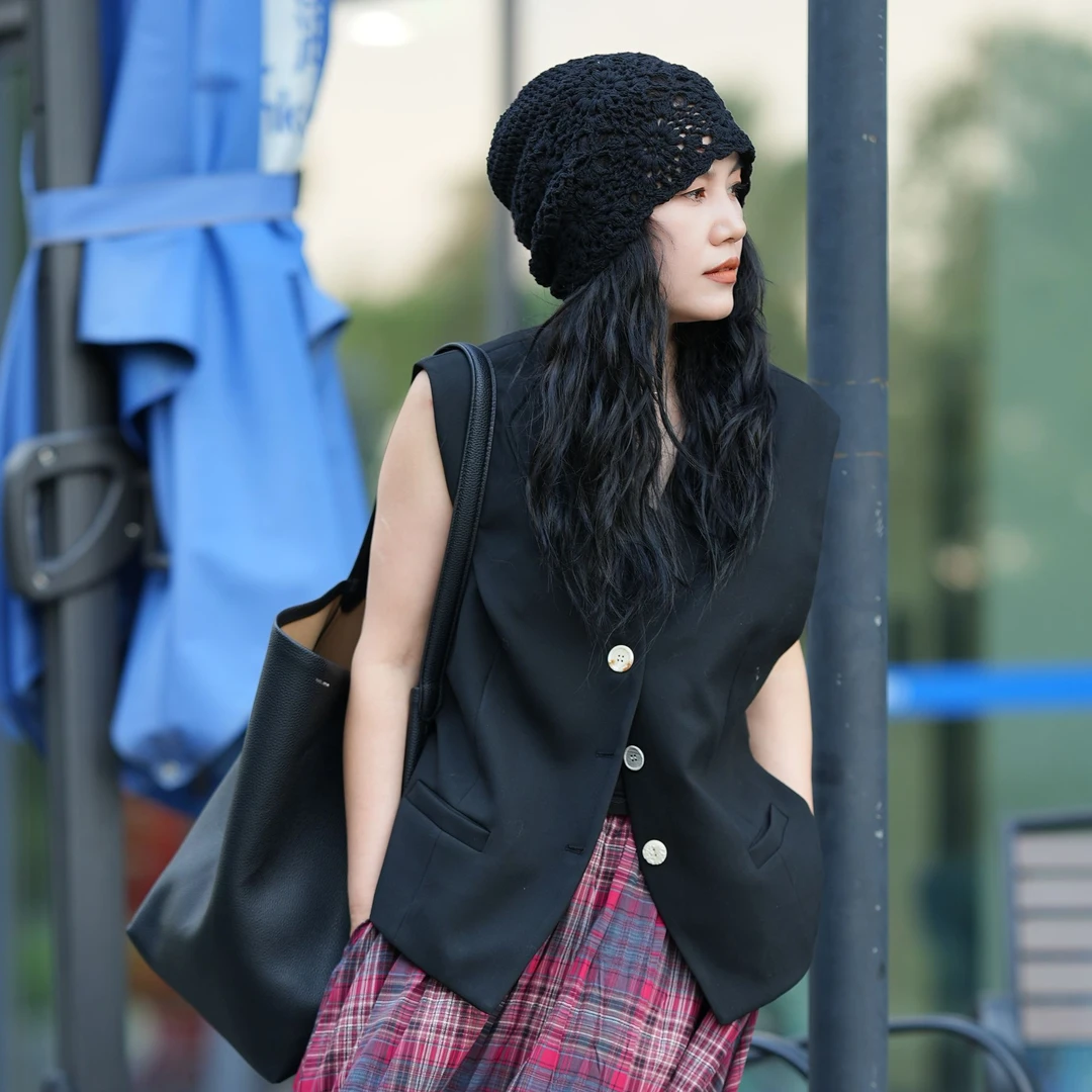 【0635】早秋V领后腰扣袢拼接条纹里衬百搭洋气简约风西装 马甲