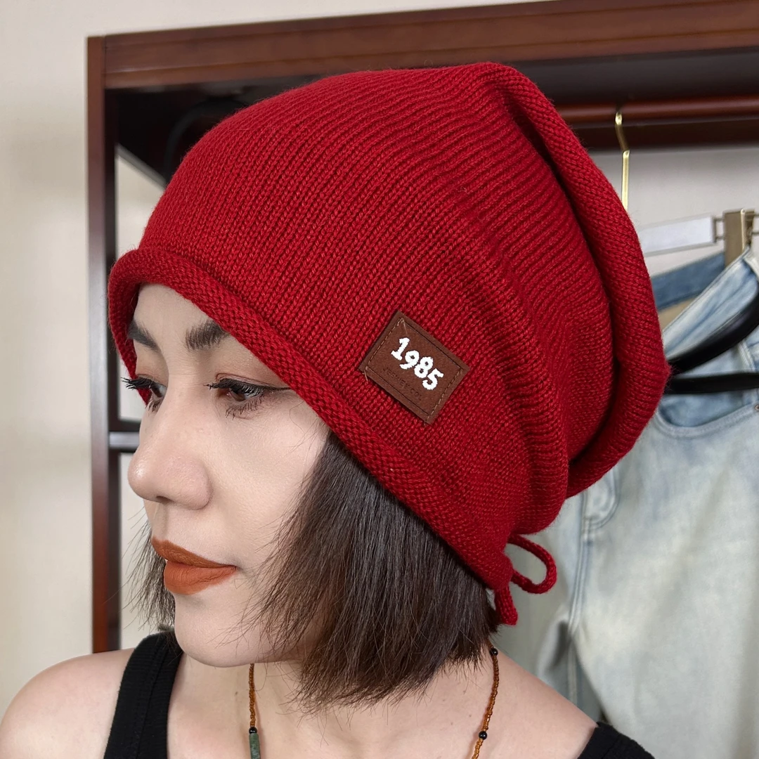 【0286】韩版秋冬简约慵懒无缝一体羊毛贴标抽绳时尚减龄百搭堆堆帽