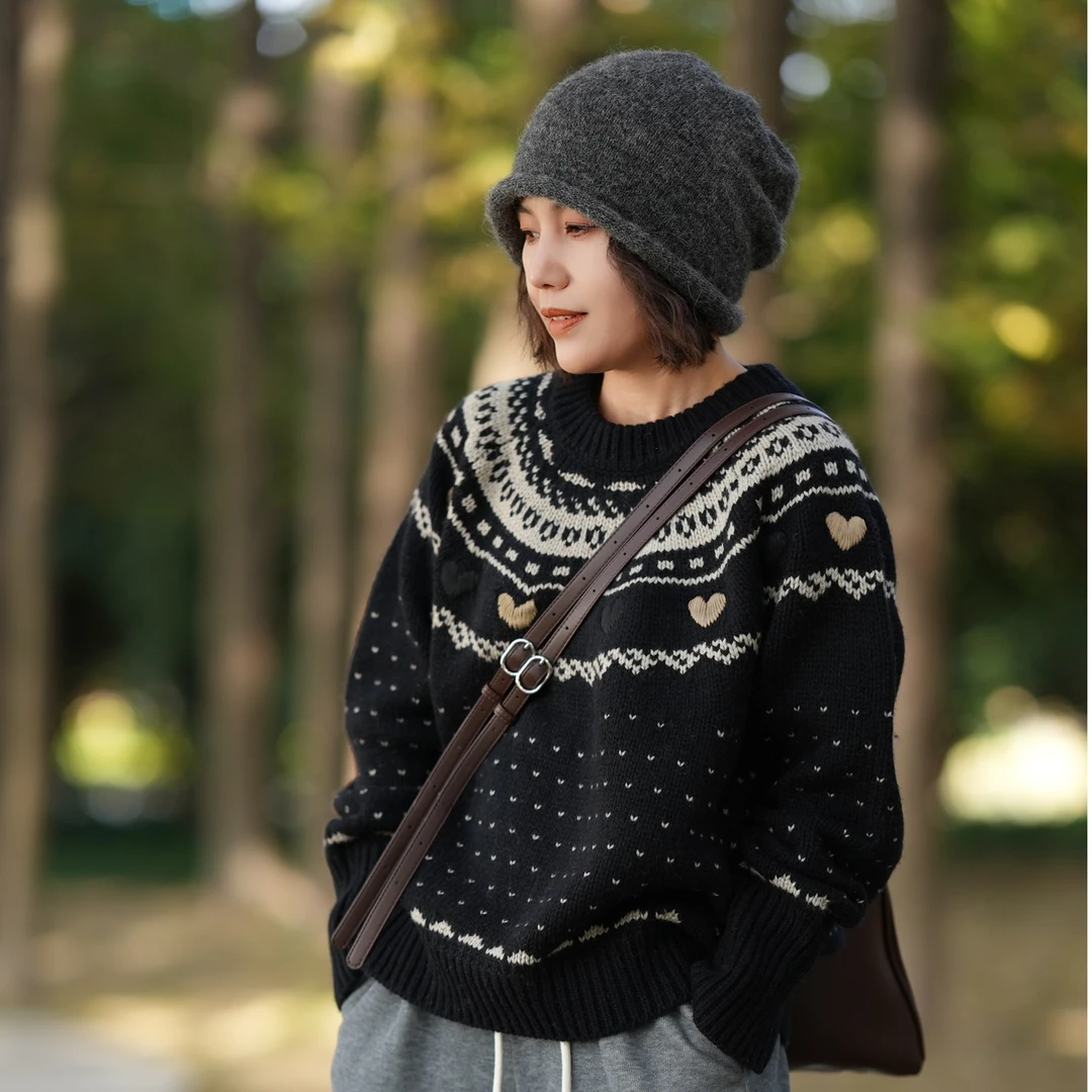 【0399】秋冬季高级感超好看 加厚保暖 提花毛衣复古慵懒风内搭毛衣