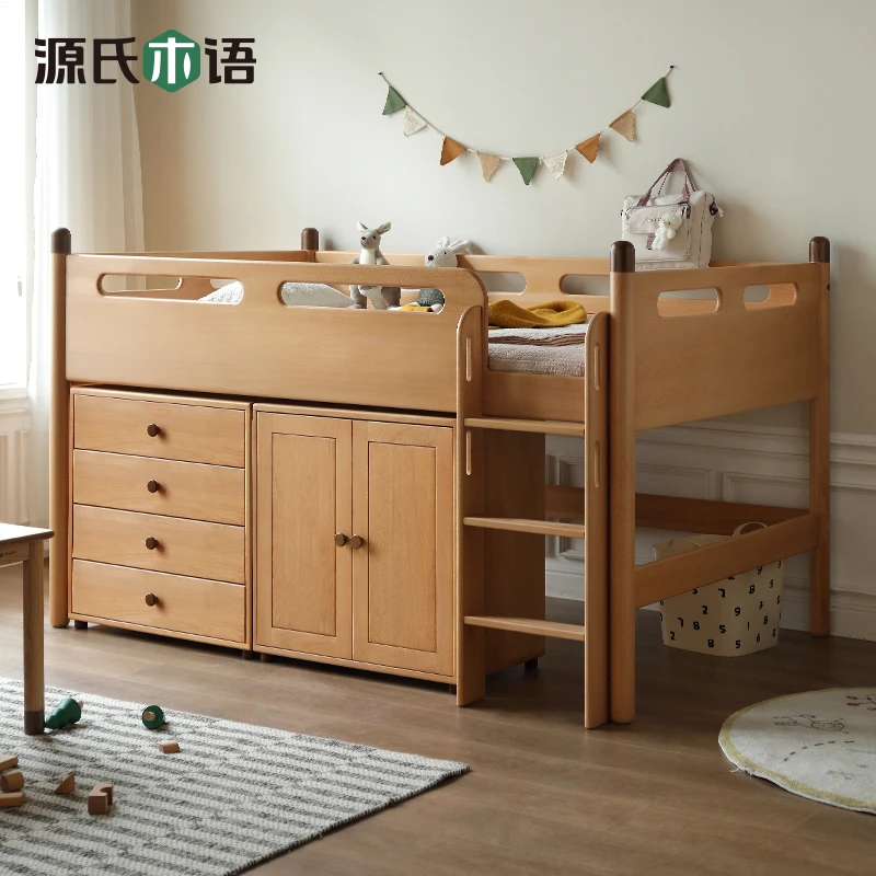 源氏木语北欧实木床现代橡木上床下桌多功能组合儿童高低床Y16B07