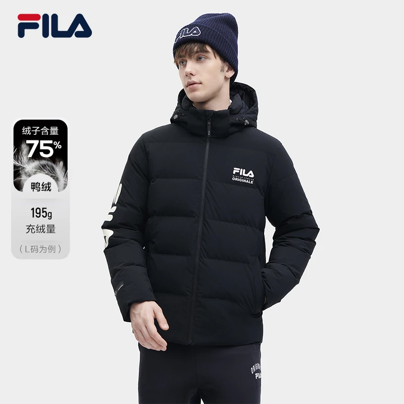 Fila/斐乐涤纶平纹保暖舒适连帽时尚简约男款羽绒服F61M549997A