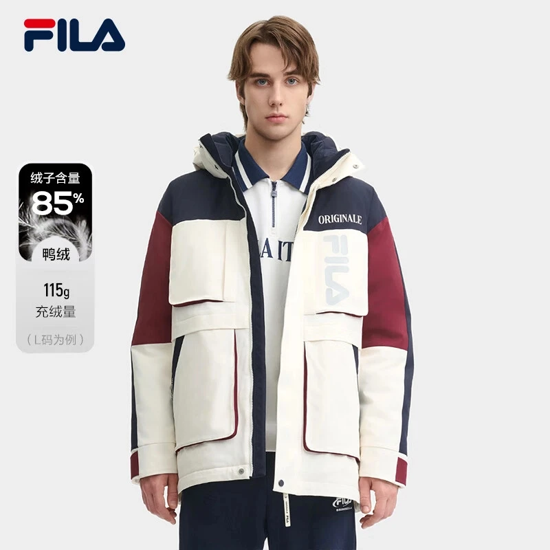 Fila/斐乐羽绒服中长款2024冬新款保暖连帽外套F11M449908A