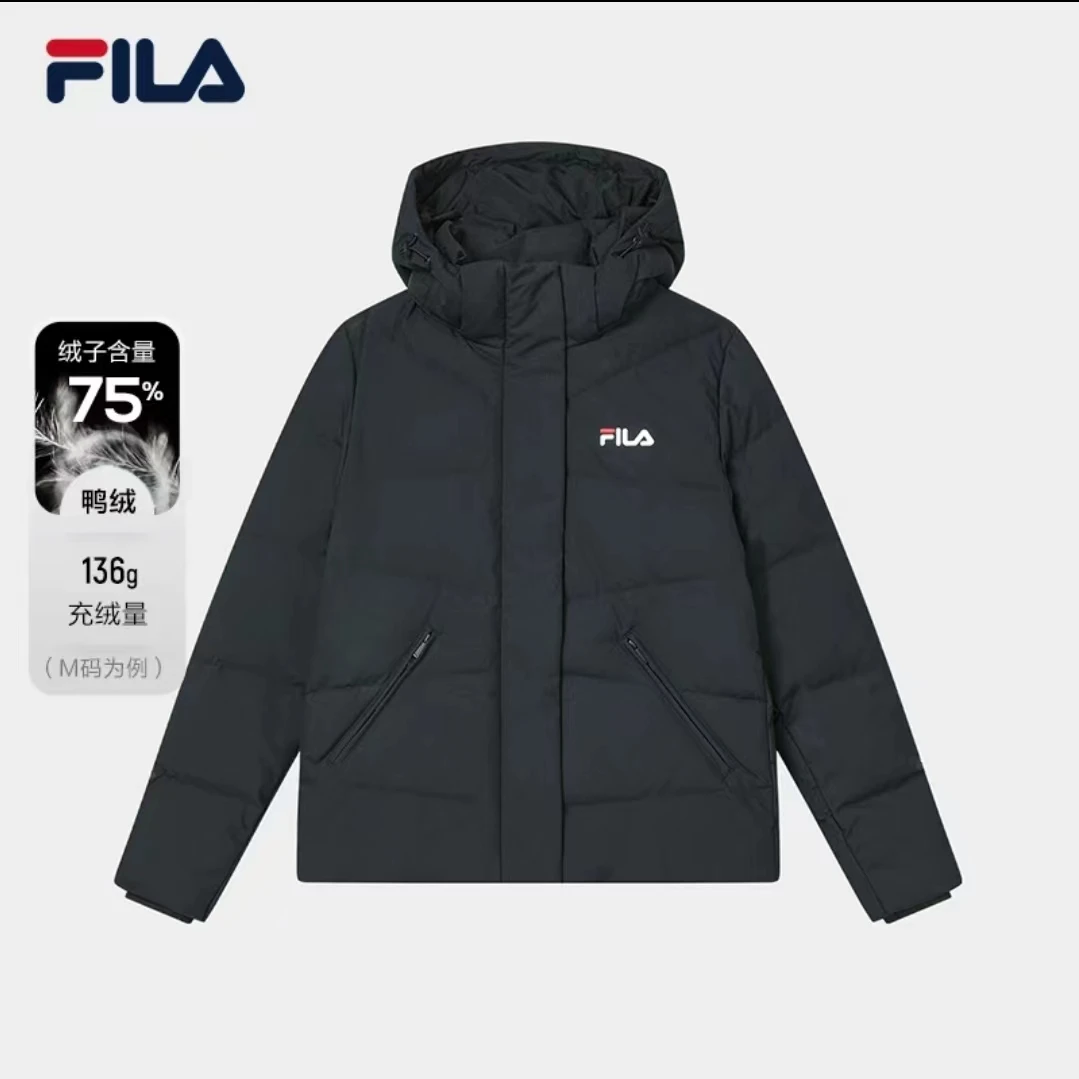 Fila/斐乐女装冬新款鸭绒防风保暖外套连帽短款羽绒服F51W348904A