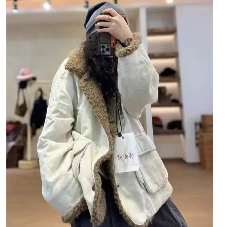 240714-1衣牧了然秋季棉麻混纺翻领大口袋棉衣复古百搭宽松棉外套