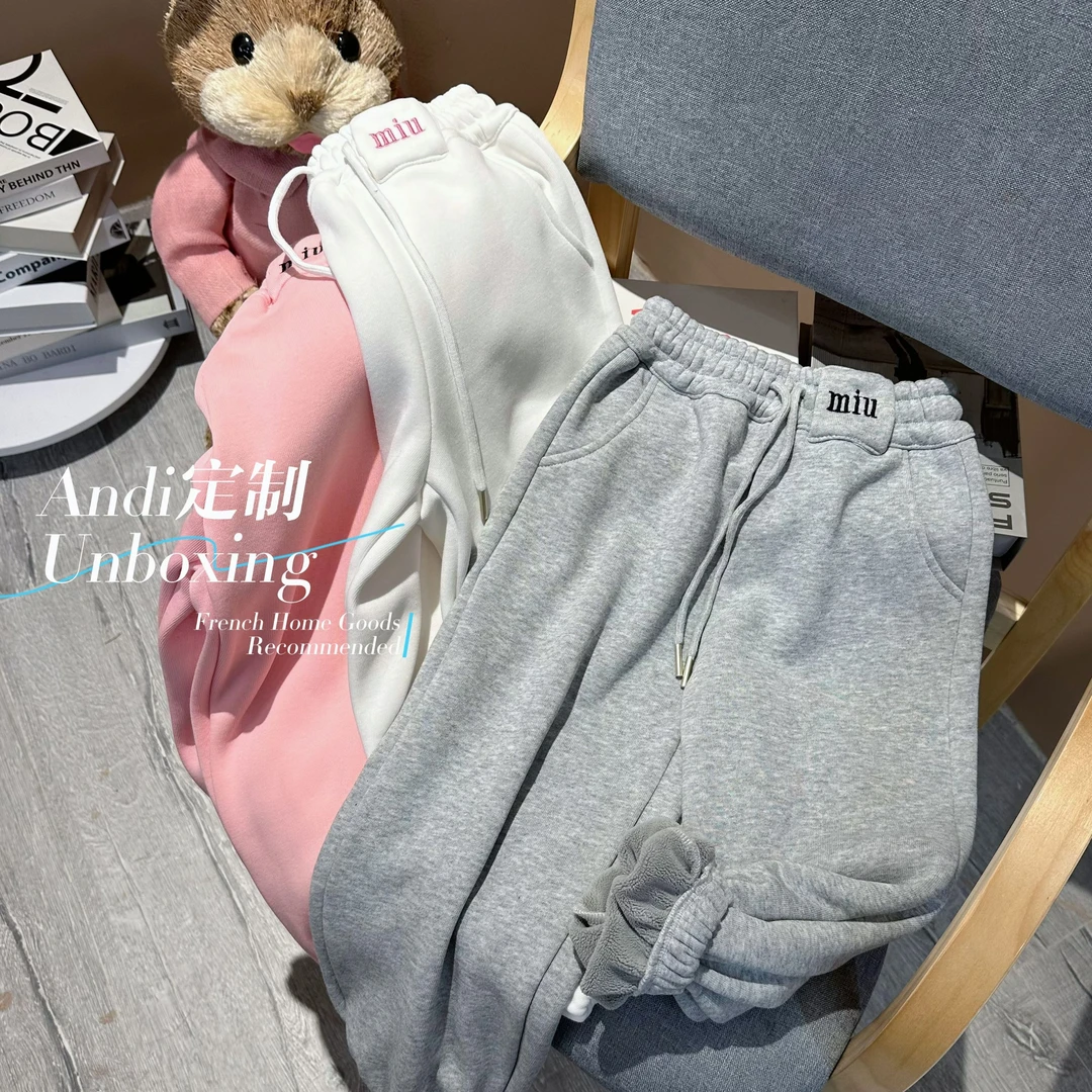 〖ANDI〗订制冬季新款中大童韩版字母刺绣贴标加绒卫裤2038