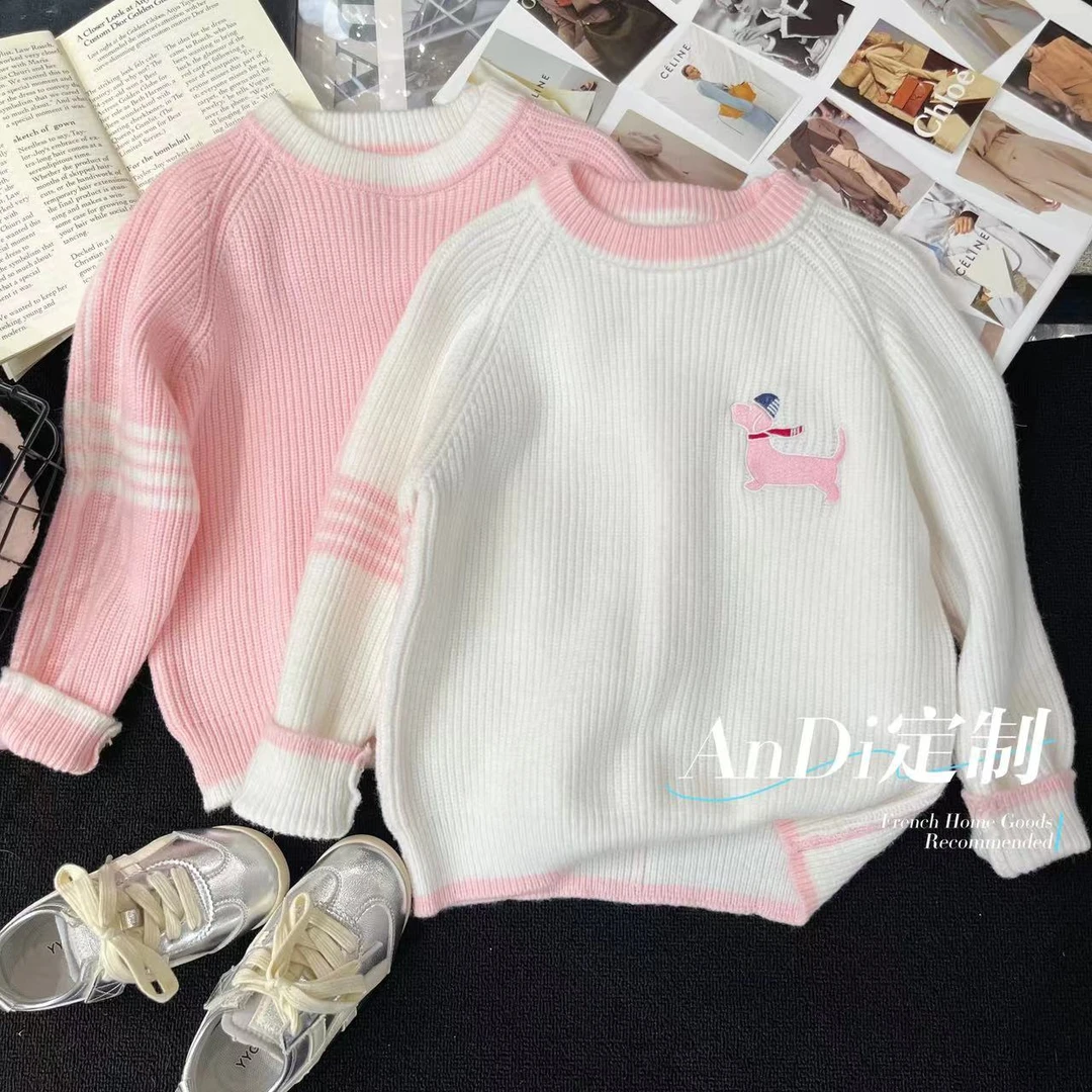 〖ANDI〗订制秋季新款中大童女童百搭卡通小狗拼色毛衣2649