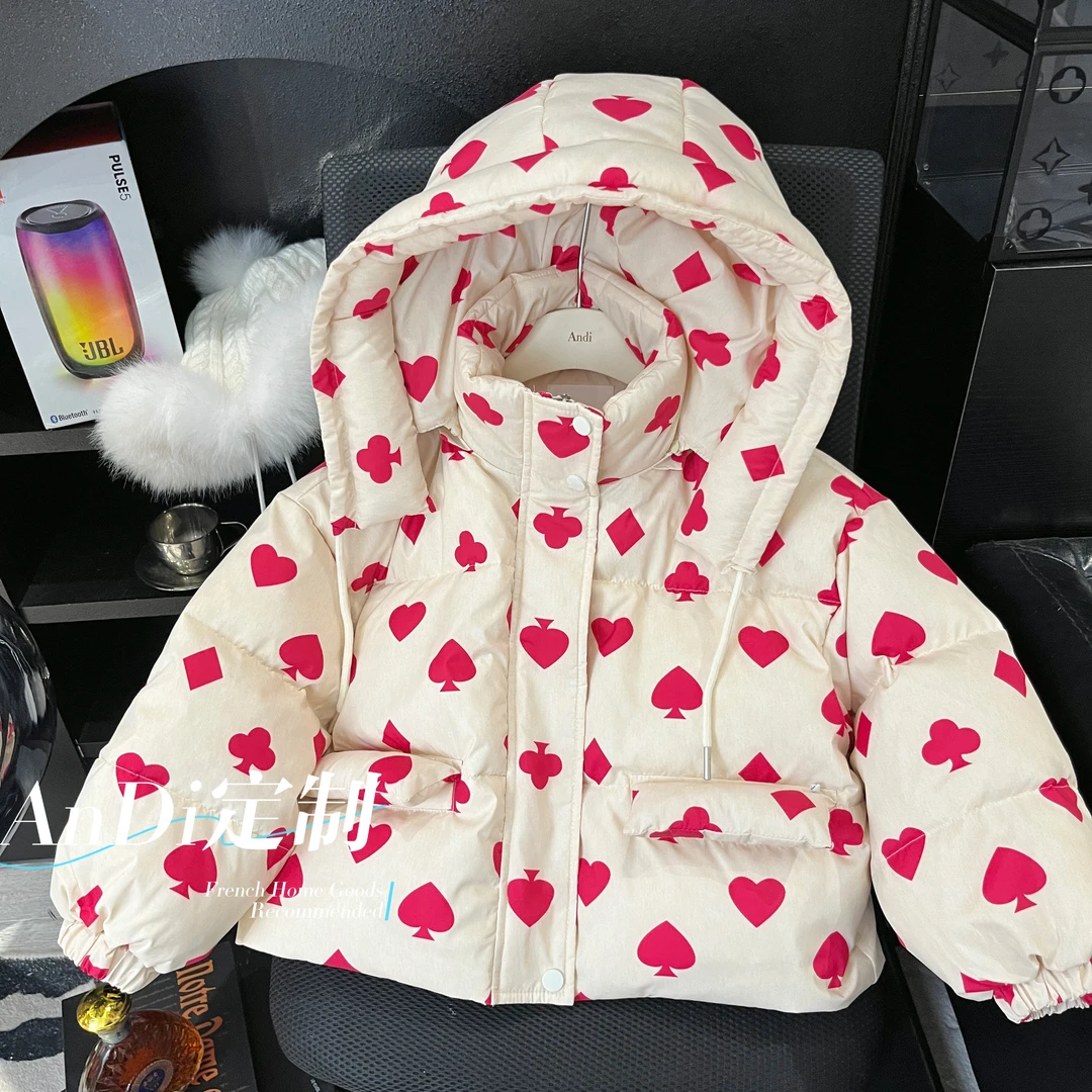 〖ANDI〗订制冬季新款女童满印图案连帽保暖韩系羽绒服2641