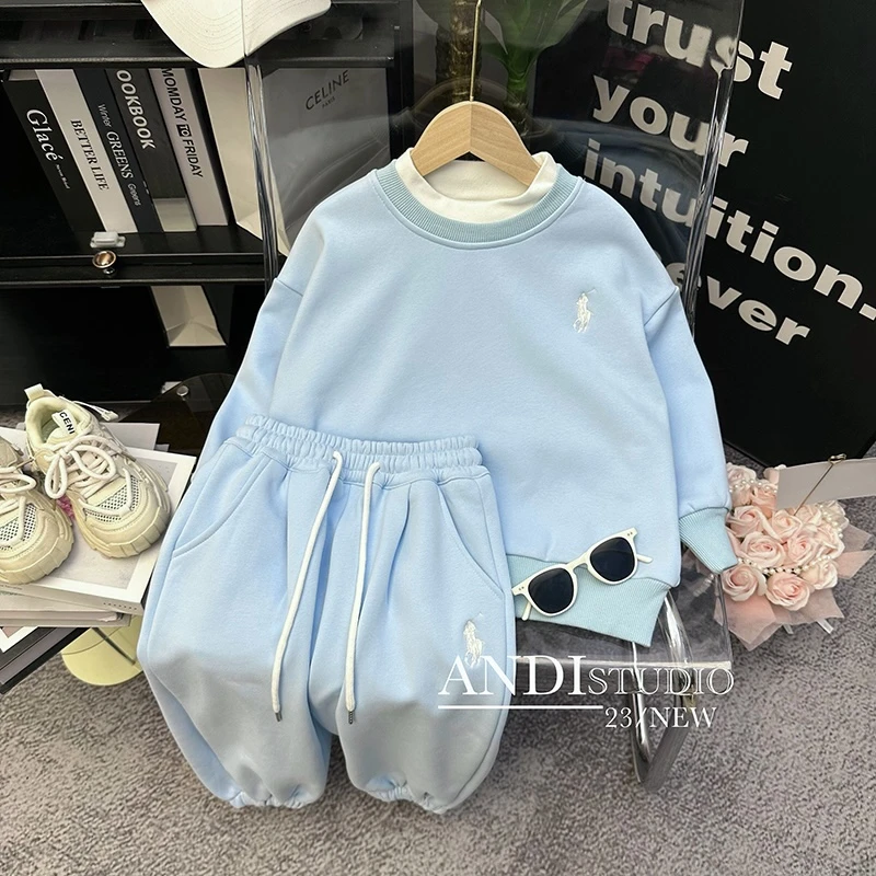 〖ANDI〗订制冬季中大童百搭洋气加绒假两件卫衣休闲套装1907