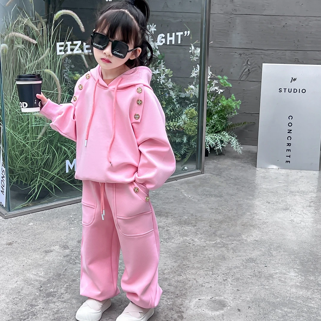 〖ANDI〗订制2024秋季新款中大童韩版个性洋气连帽卫衣套装2107