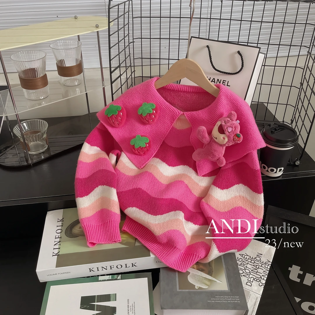 〖ANDI〗订制儿童秋冬新款洋气中大童卡通小熊毛衣1645