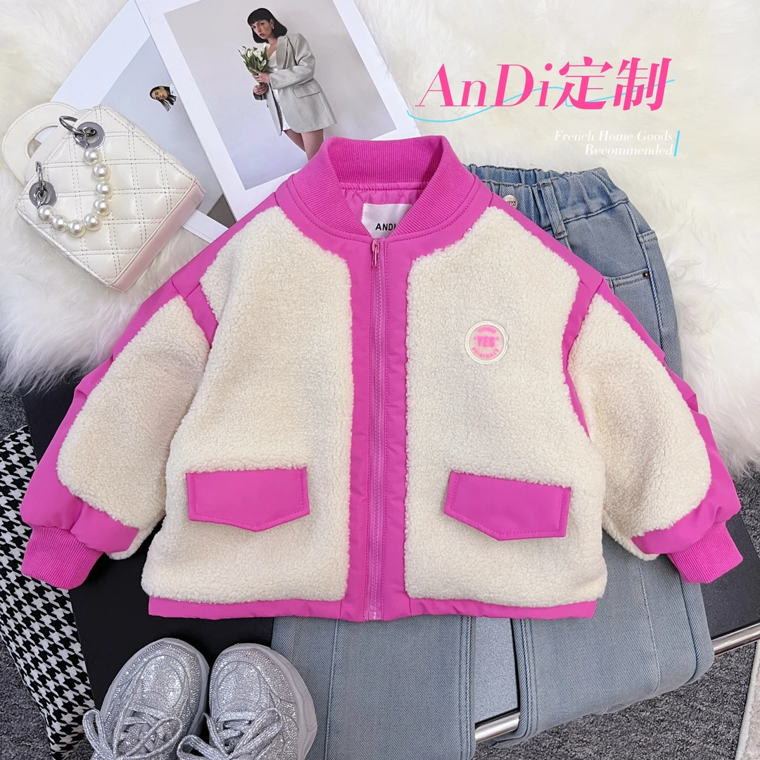 〖ANDI〗订制冬季新款女童中大童洋气撞色拼接毛毛外套3067