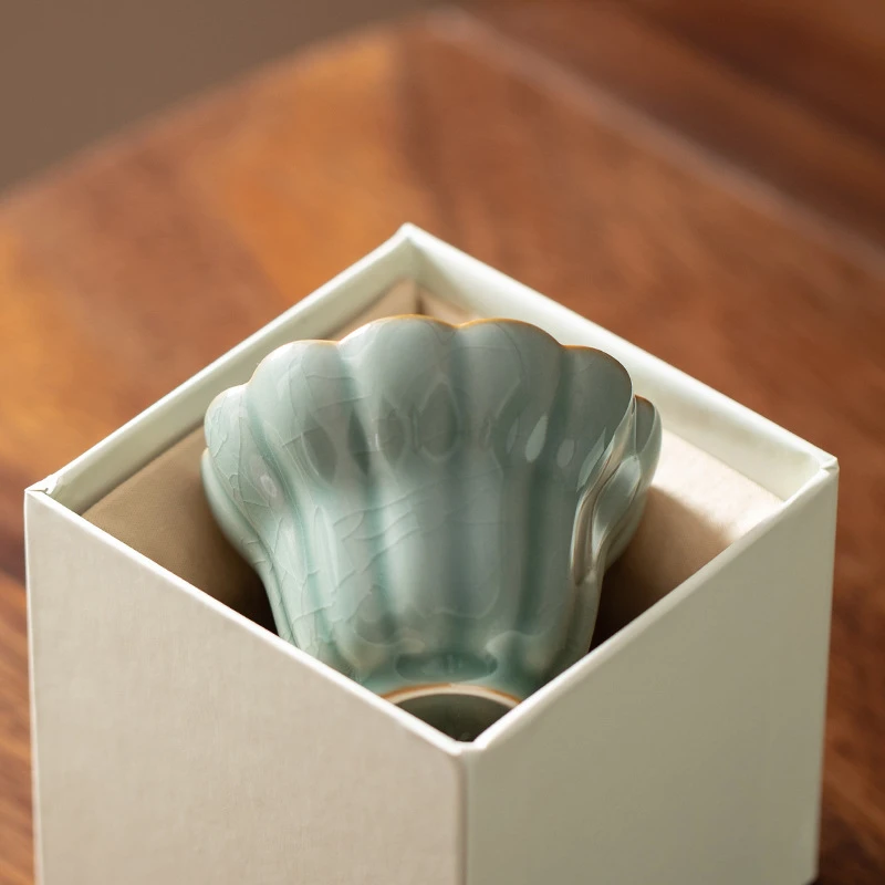 天青哥窑佛手杯开片家用主人品茗杯功夫茶具陶瓷个人杯茶盏礼盒装