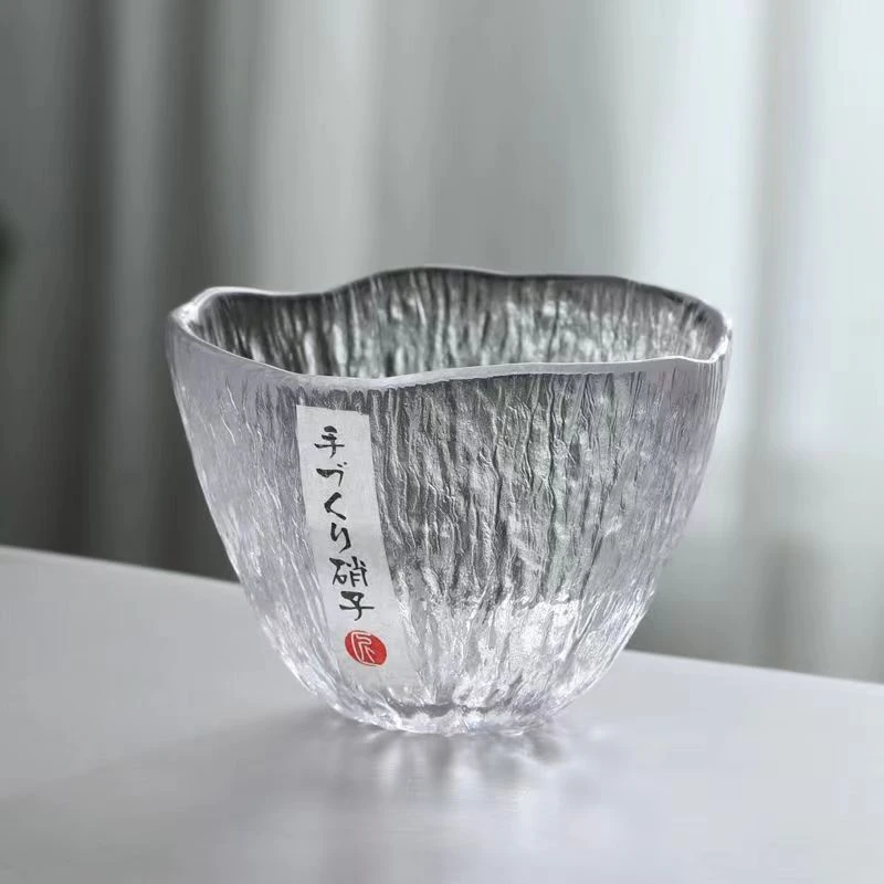 日式大号雨落锤纹小品茶杯手工主人杯玻璃日本清酒杯功夫茶具单杯