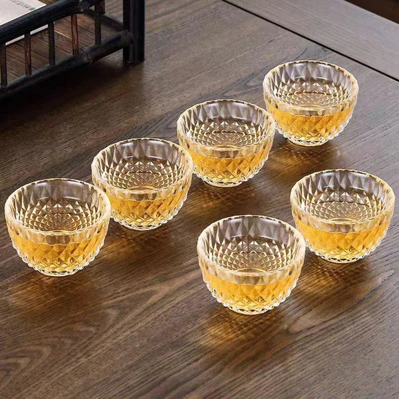 新款小茶杯钻石透明金边杯子斜纹款玻璃杯子杯子茶具耐高温易清洗