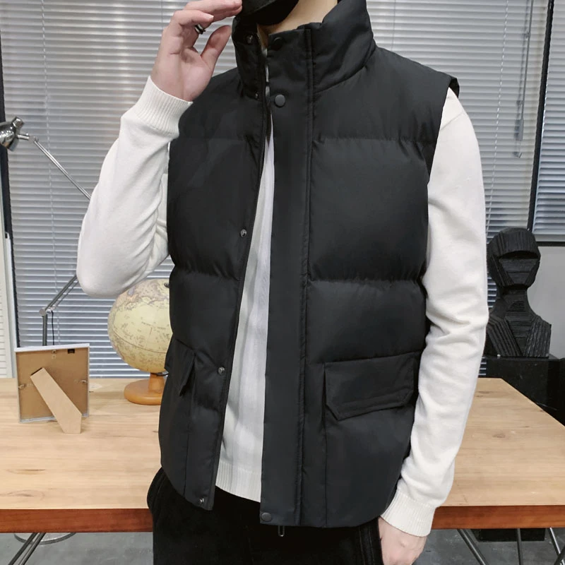 新款马甲2024秋冬季加厚无袖背心男士立领防风修身外套保暖棉衣