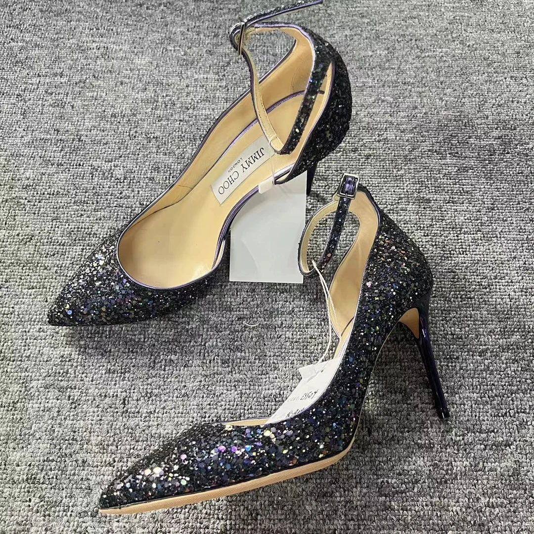JIMMY CHOO/吉米周noman女鞋折扣 黑紫色尖头高跟鞋8cm 37码 504