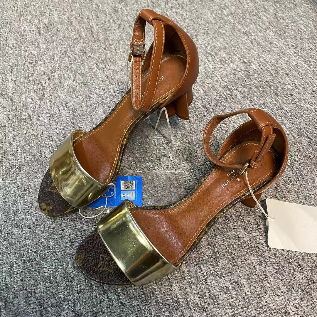 LouisVuitton/路易威登noman女鞋折扣棕色一字带高跟凉鞋35码1142