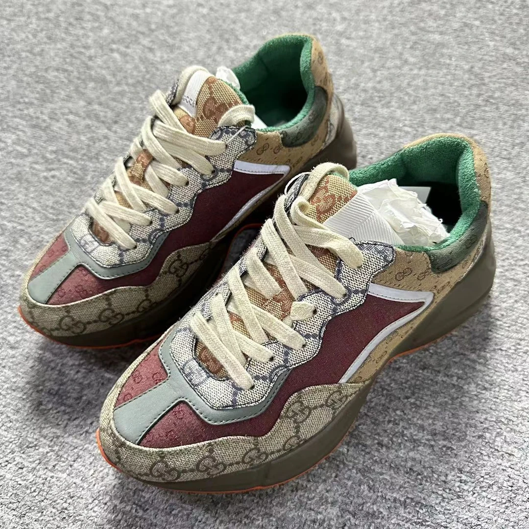 GUCCI/古驰诺曼女鞋折扣 棕色拼色休闲百搭厚底老爹鞋 37码 1346