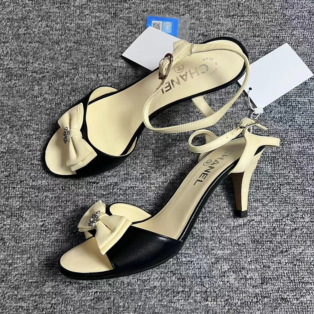 Chanel/香奈儿诺曼女鞋折扣 米白色蝴蝶结高跟鞋6cm 38.5码 552
