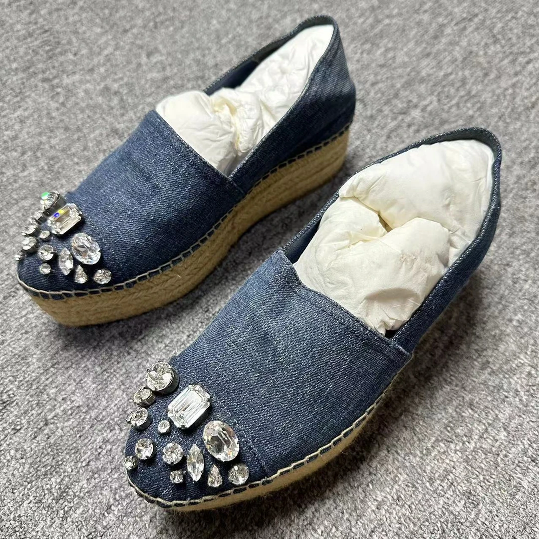miumiu/谬谬诺曼女鞋折扣 湖水蓝钻石休闲百搭厚底渔夫鞋36码1482