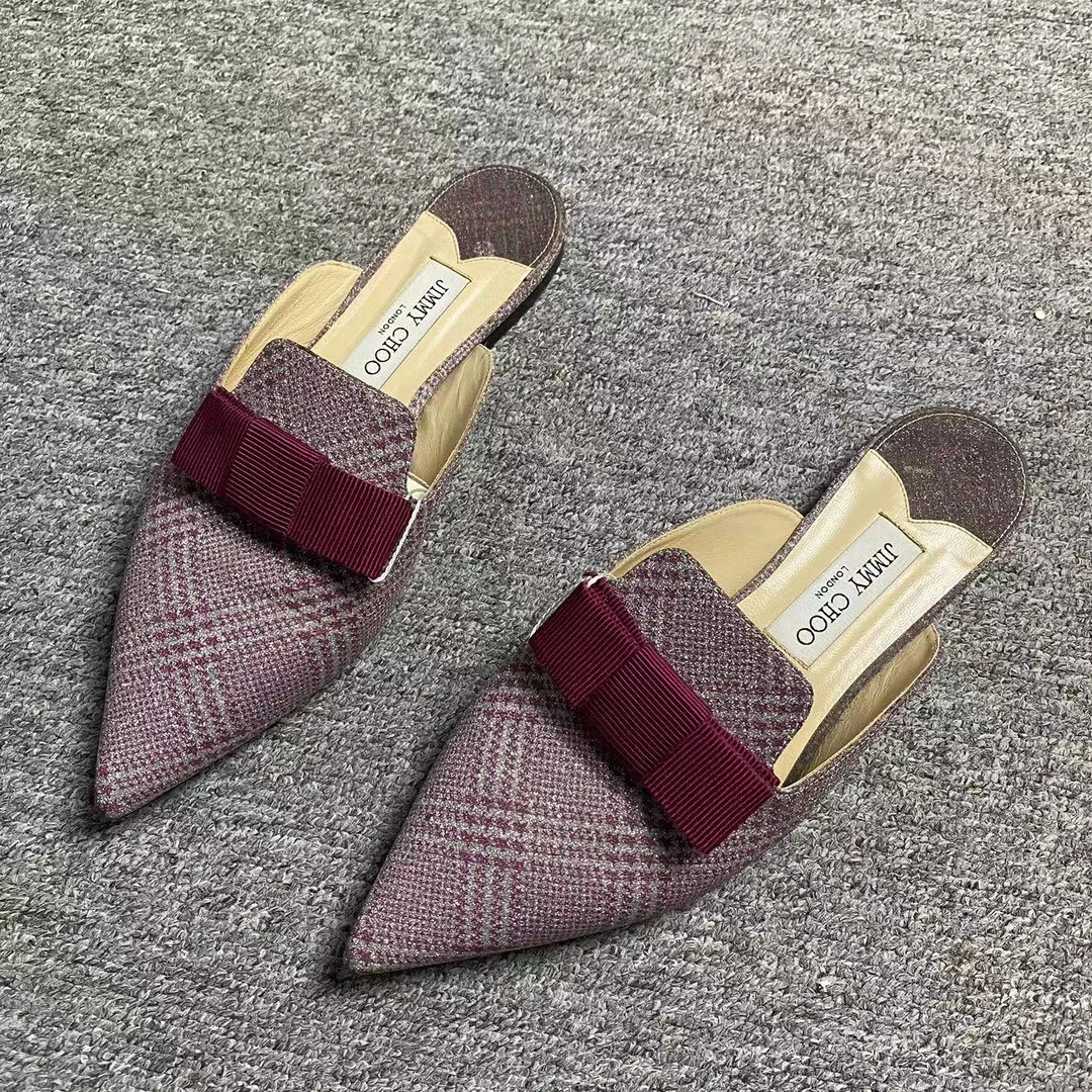 JIMMY CHOO/吉米周诺曼女鞋折扣 紫色尖头蝴蝶结半拖 39码 1369