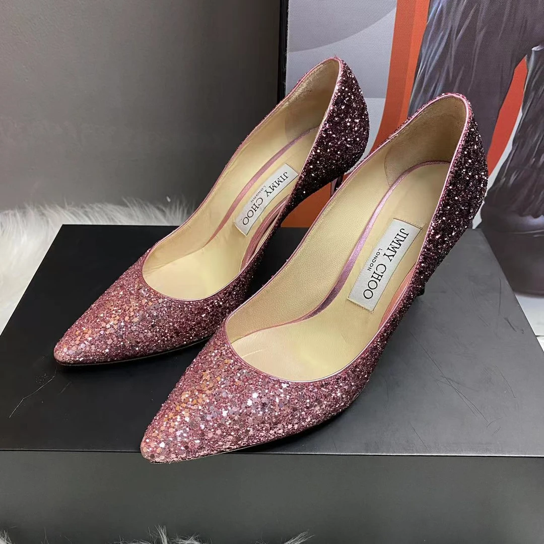 JIMMY CHOO/吉米周诺曼女鞋折扣尖头紫色休闲高跟鞋8cm37码 538
