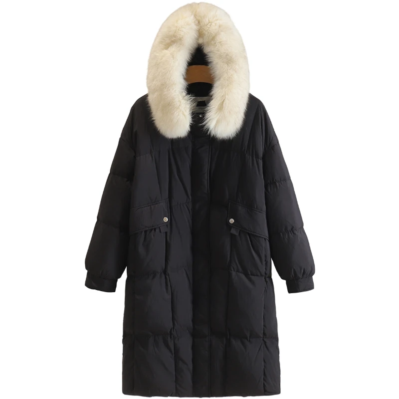 【伍莎-自营】毛领宽松连帽羽绒服冬装#BXG48Y014