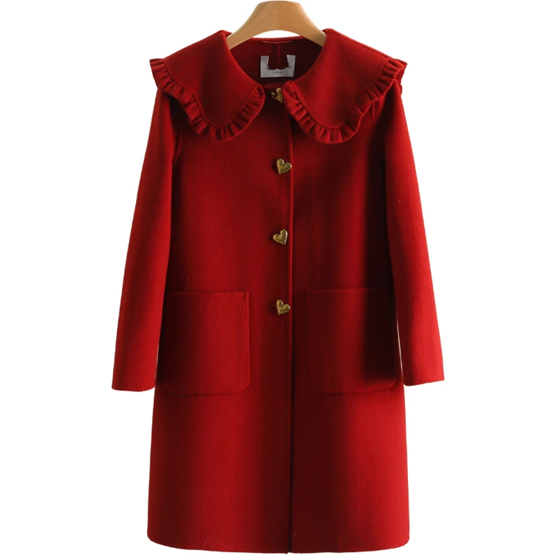 【伍莎-自营】娃娃领单排扣双面呢外套冬装#BXG48B007
