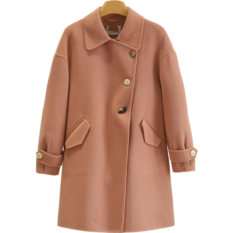 【伍莎-自营】中长款单排扣双面呢外套冬装#BXG48B030