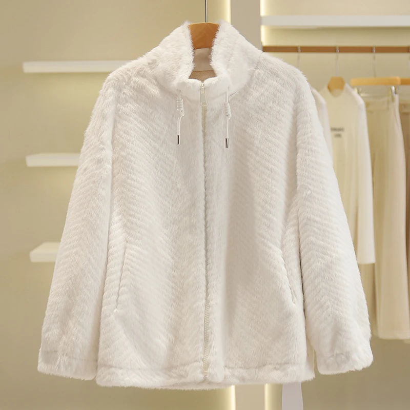 【伍莎-香系列】简约宽松立领百搭毛绒外套#BXG48W007