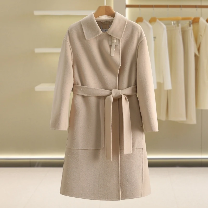 【伍莎-香系列】绑带中长款双面呢外套#BXG48B039