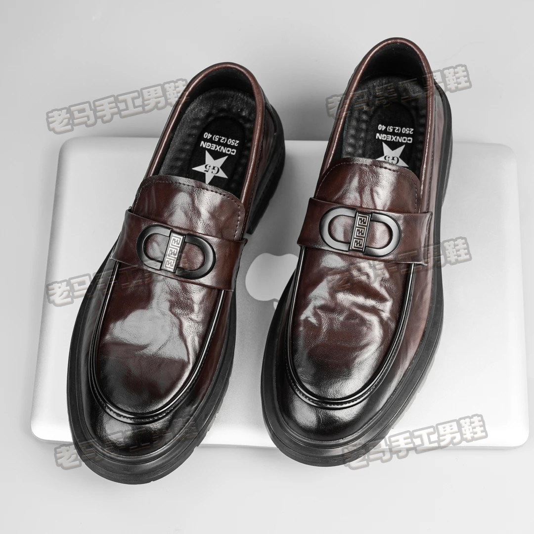 2024新款男士商务休闲皮鞋软皮透气英伦风潮流一脚蹬乐福鞋85353