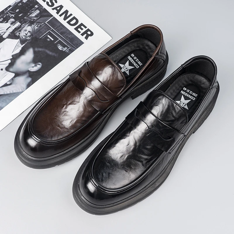 爆款一脚蹬百搭时尚休闲潮流鞋套脚正装皮鞋透气软底英伦85555