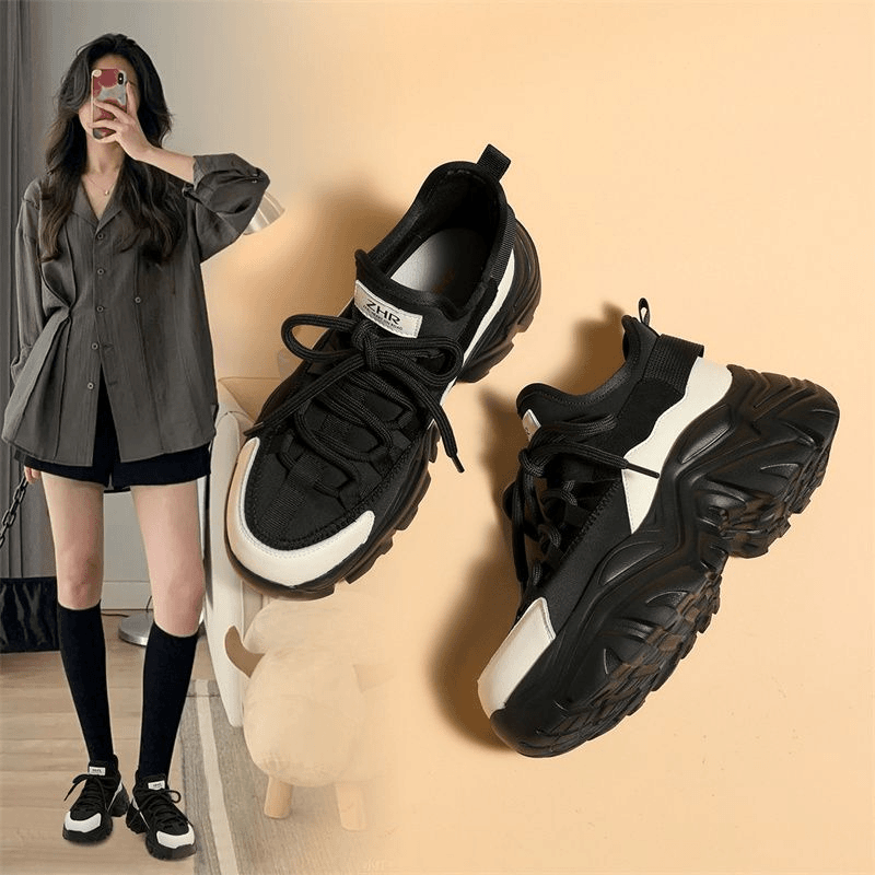 ZHR真皮高帮鞋女鞋2023冬季新款时尚百搭轻便软底舒适休闲老爹鞋