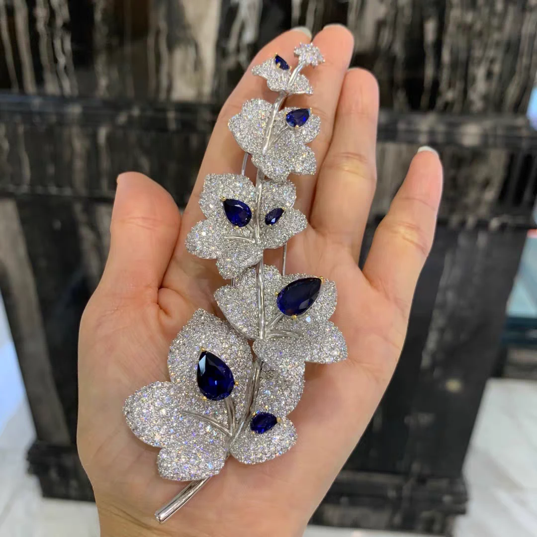 铜合金合成锆石胸针 兰花款精致优雅满钻胸花百搭镶钻简约