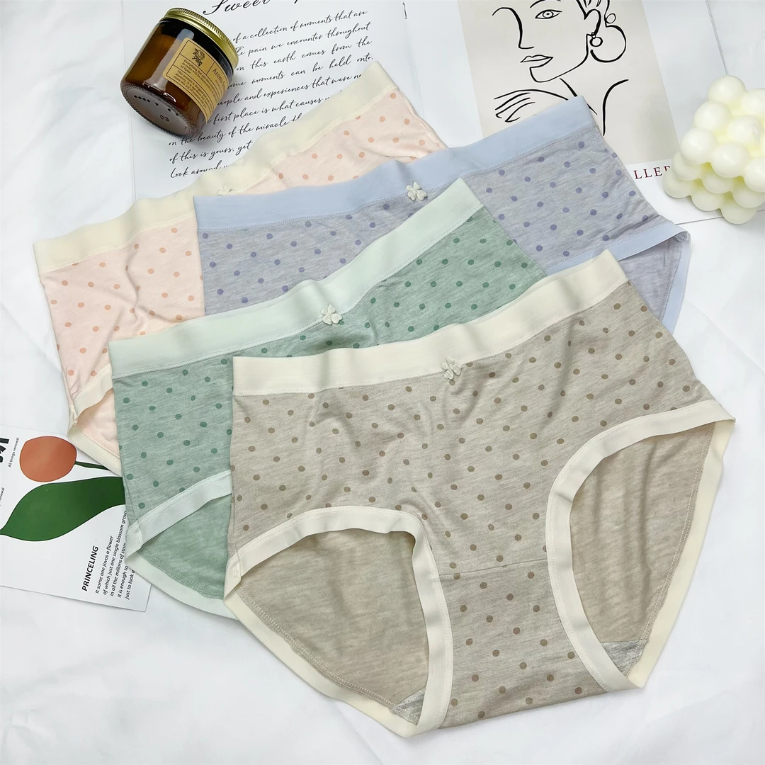 【多巴胺波点】5条 中腰超软莫代尔波点 棉底档无痕内裤女 80-125斤