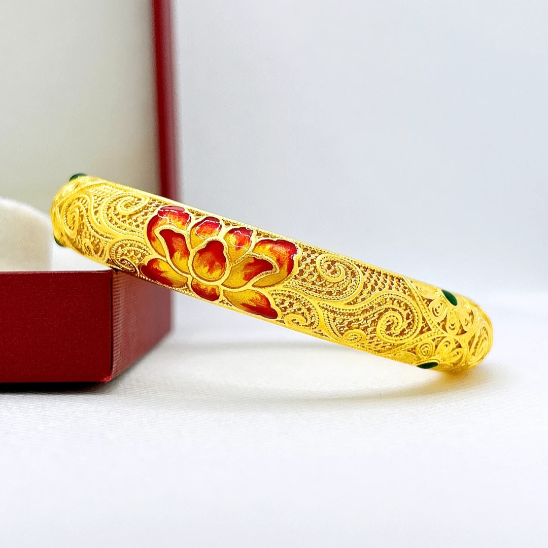 足银珐琅手镯 珐琅彩宫廷手镯 包金工艺镶嵌气质时尚镯子传承精美