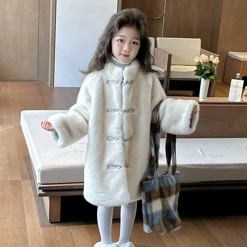 女童外套秋冬装2025新款洋气儿童冬季中国风毛毛衣女孩新中式上衣