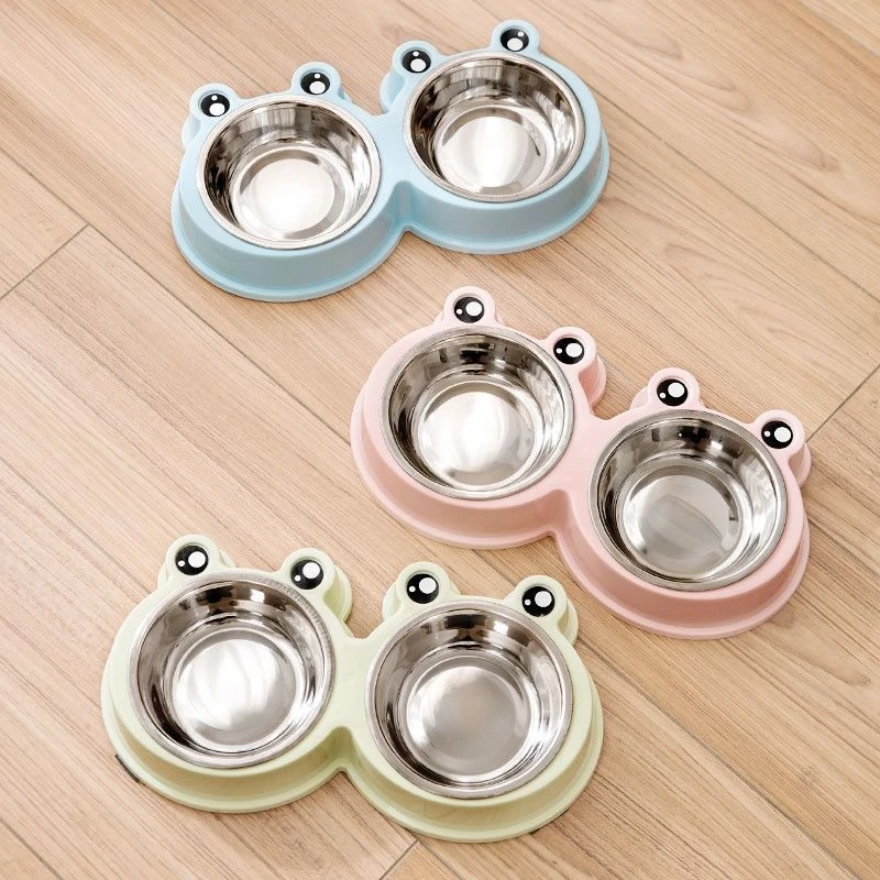 青蛙不锈钢双碗宠物狗碗狗狗双食盆泰迪饮水饭盆防滑耐磨猫碗猫盆