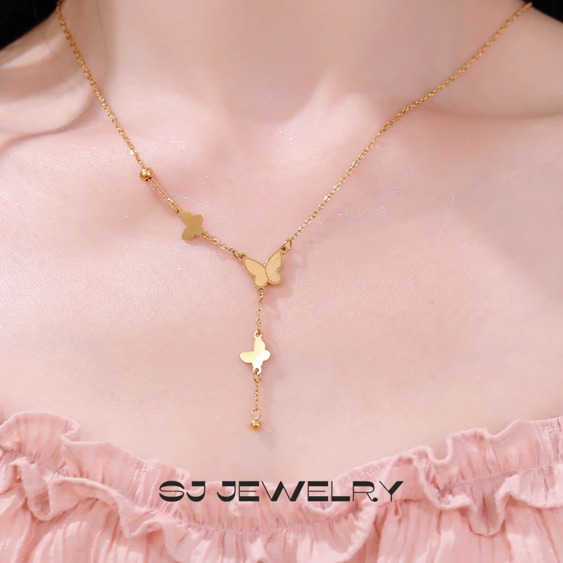 钛钢项链 蝴蝶流苏项链女款不掉色防过敏轻奢精致百搭时尚锁骨链