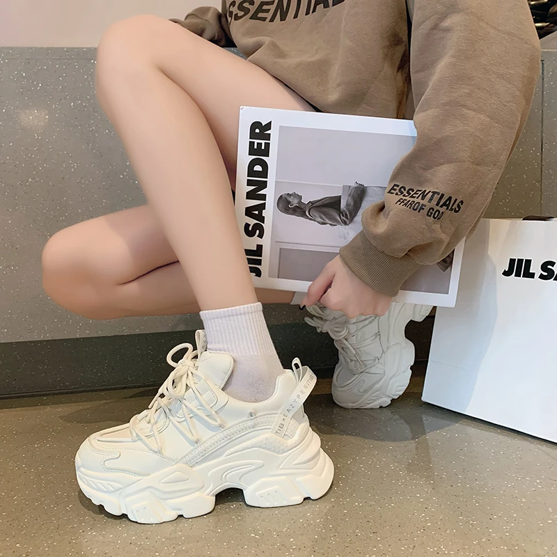 【颖嘉】厚底老爹鞋女2023年春秋季小个子增高系带百搭休闲运动鞋