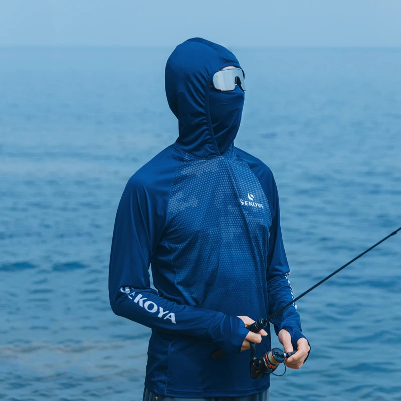 SEKOYA户外钓鱼防晒服冰丝连帽夏季薄款透气速干防晒衣防紫外线