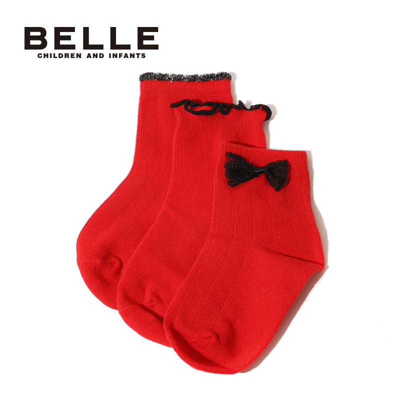 【福利】百丽儿童棉袜红色袜子【一包三双红色】EB2259