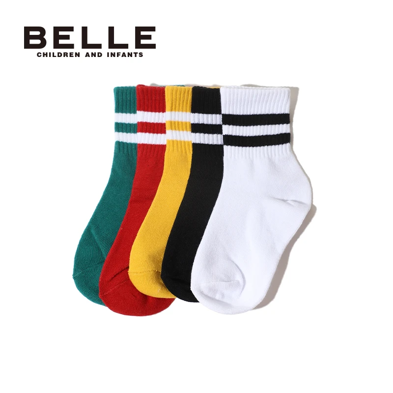 Belle/百丽儿童袜返校百搭袜舒适堆堆袜学生袜白色袜(5双装)颜色