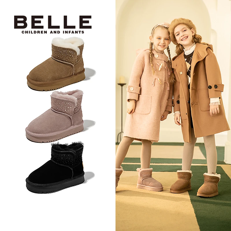 【深冬系列】百丽儿童上新雪地靴反毛皮雪地靴棉靴保暖儿童雪地靴