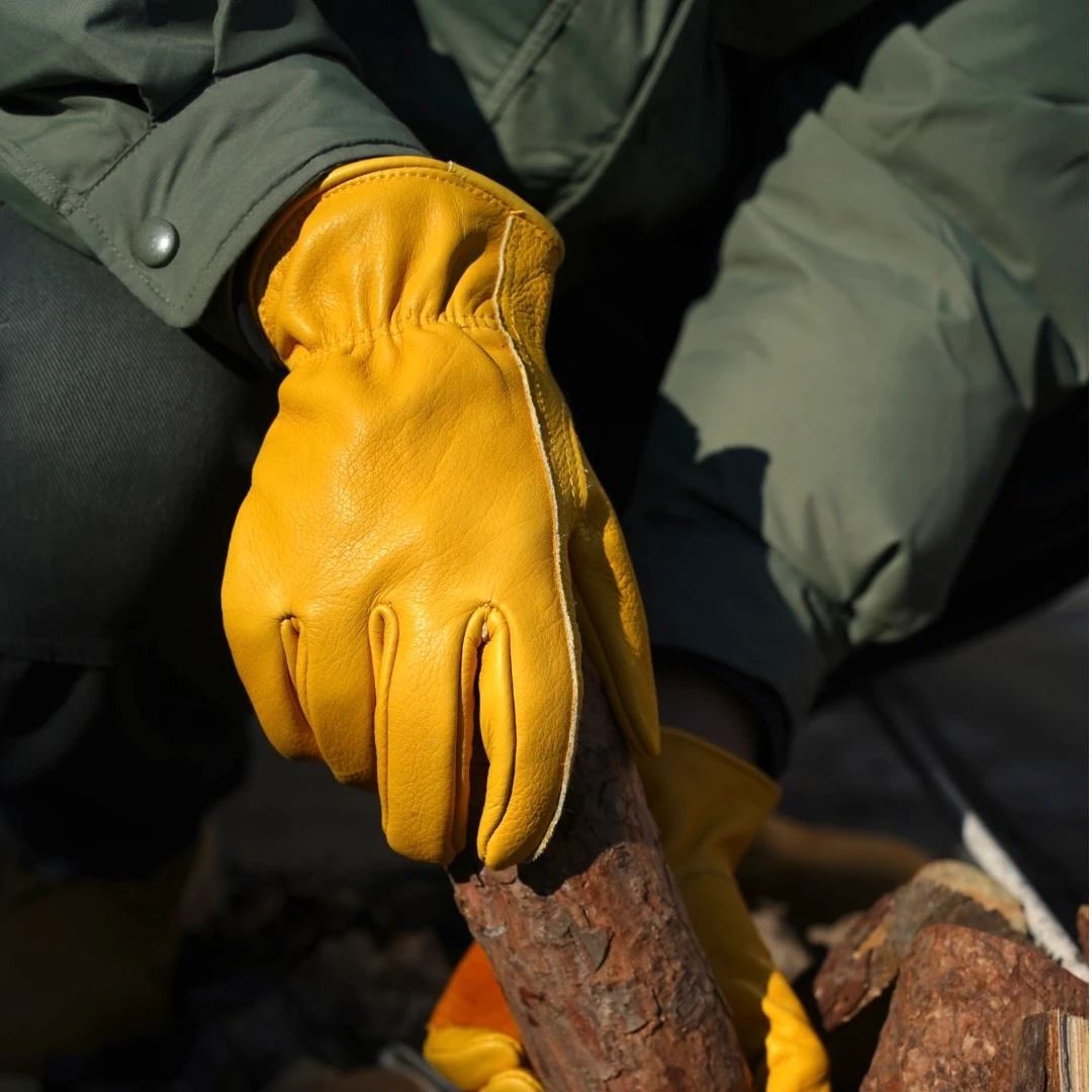 BC玩家户外篝火露营骑行滑雪耐高温AB级牛皮摩托车手套磨黄色