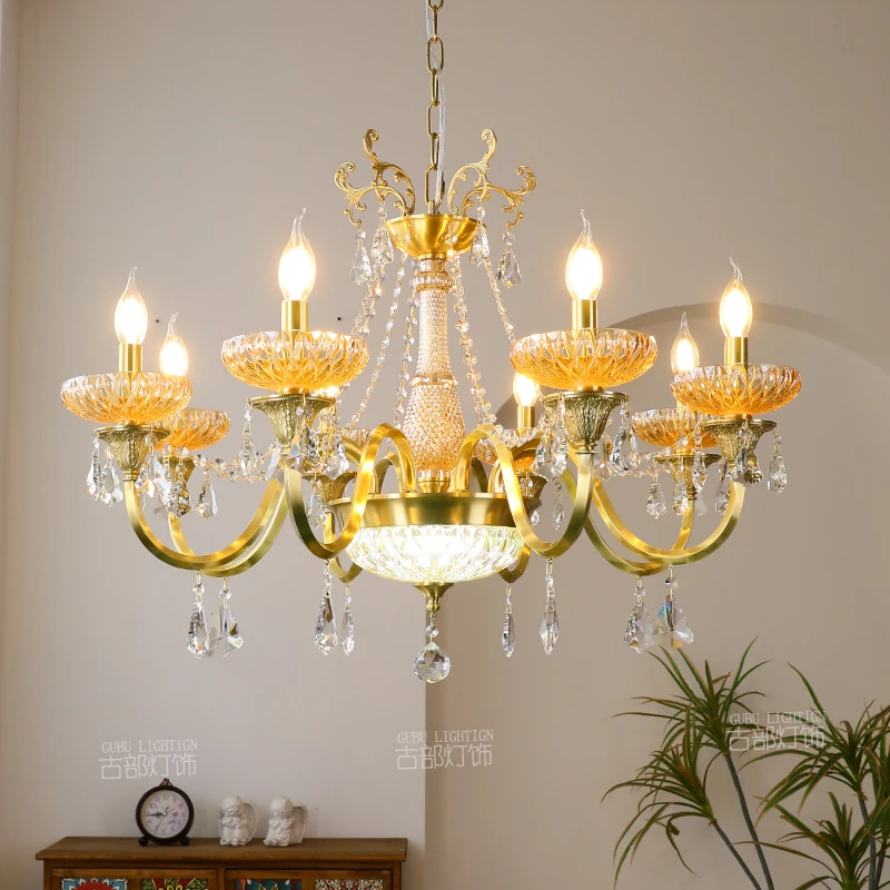 法式轻奢铜吊灯客厅别墅奢华大气餐厅卧室房间水晶铜吊灯