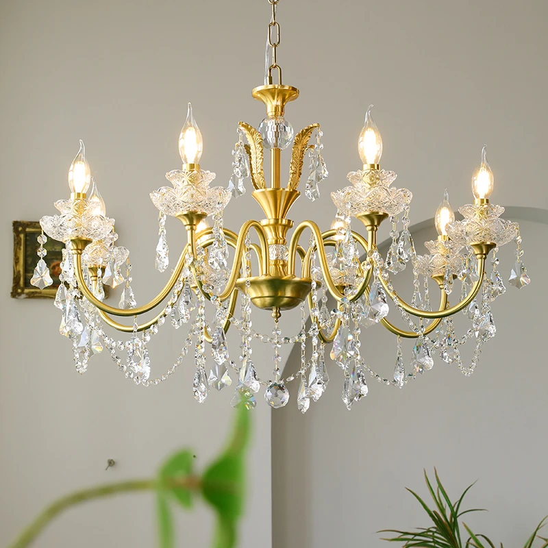 法式水晶客厅铜吊灯美式卧室餐厅房间浪漫蜡烛家用大气别墅大厅